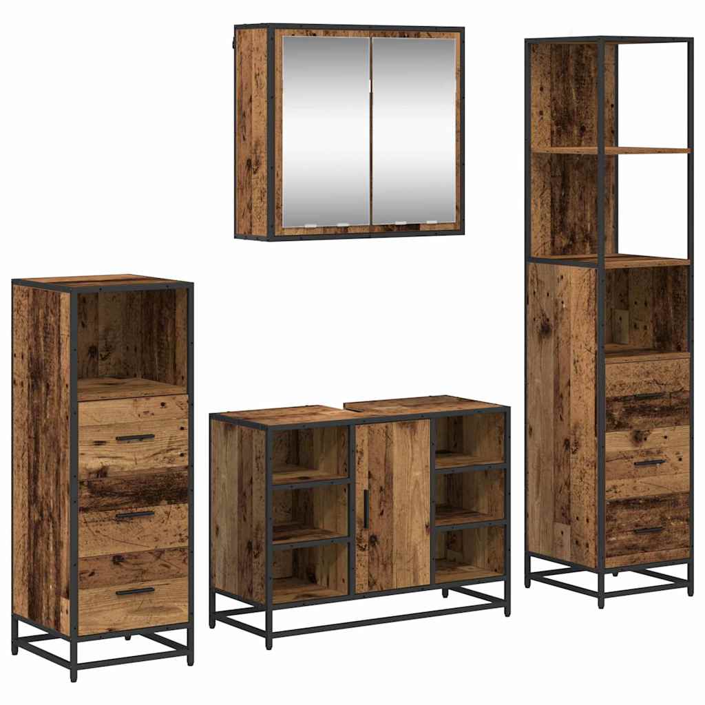 Bathroom Furniture Set with Door 4 pcs Old Wood Engineered Wood