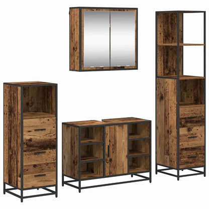 Bathroom Furniture Set with Door 4 pcs Old Wood Engineered Wood