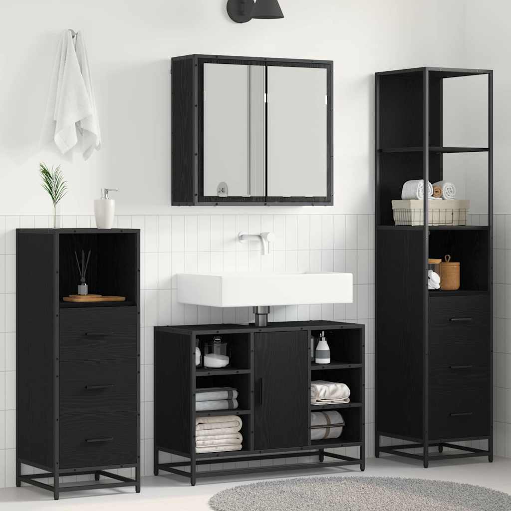 Bathroom Furniture Set 4 pcs Black Oak Engineered Wood