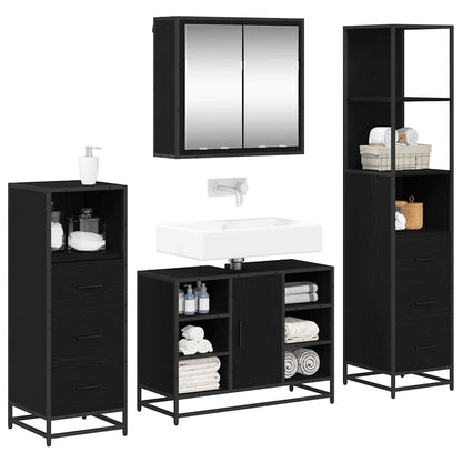 Bathroom Furniture Set 4 pcs Black Oak Engineered Wood