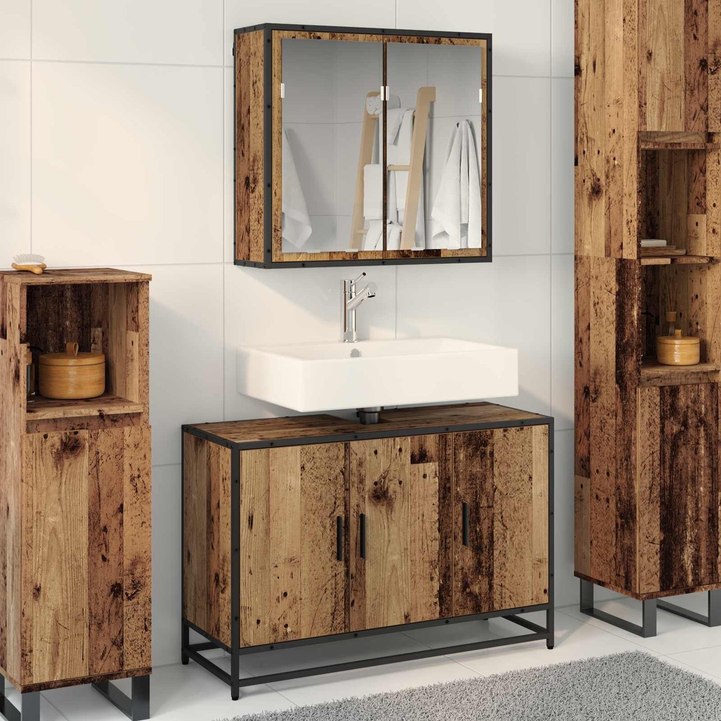Bathroom Furniture Set with Door 2 pcs Old Wood Engineered Wood