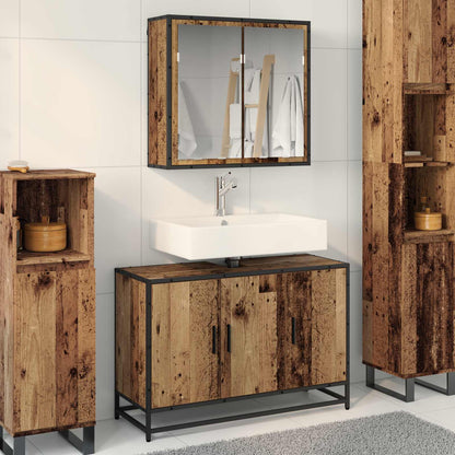 Bathroom Furniture Set with Door 2 pcs Old Wood Engineered Wood