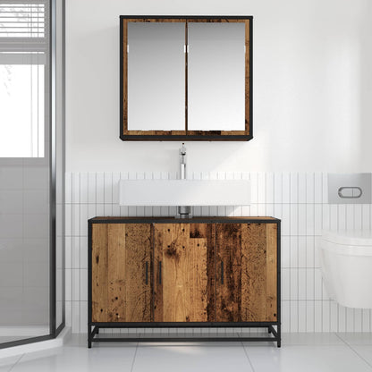 Bathroom Furniture Set with Door 2 pcs Old Wood Engineered Wood