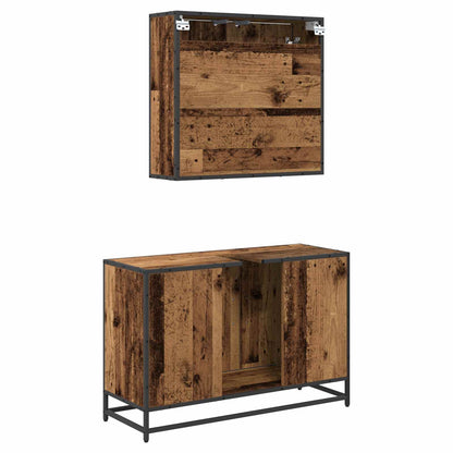 Bathroom Furniture Set with Door 2 pcs Old Wood Engineered Wood