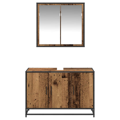 Bathroom Furniture Set with Door 2 pcs Old Wood Engineered Wood