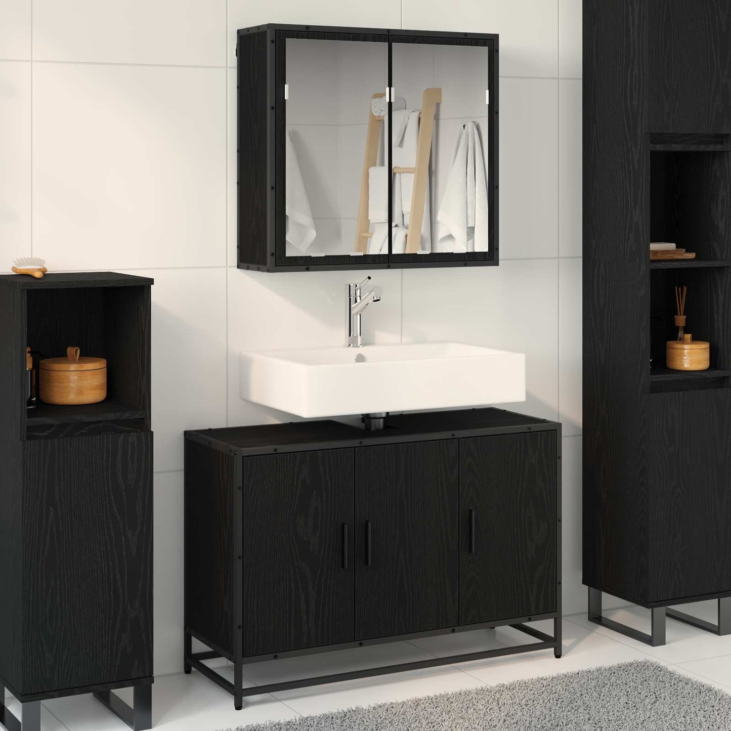 Bathroom Furniture Set 2 pcs Black Oak Engineered Wood