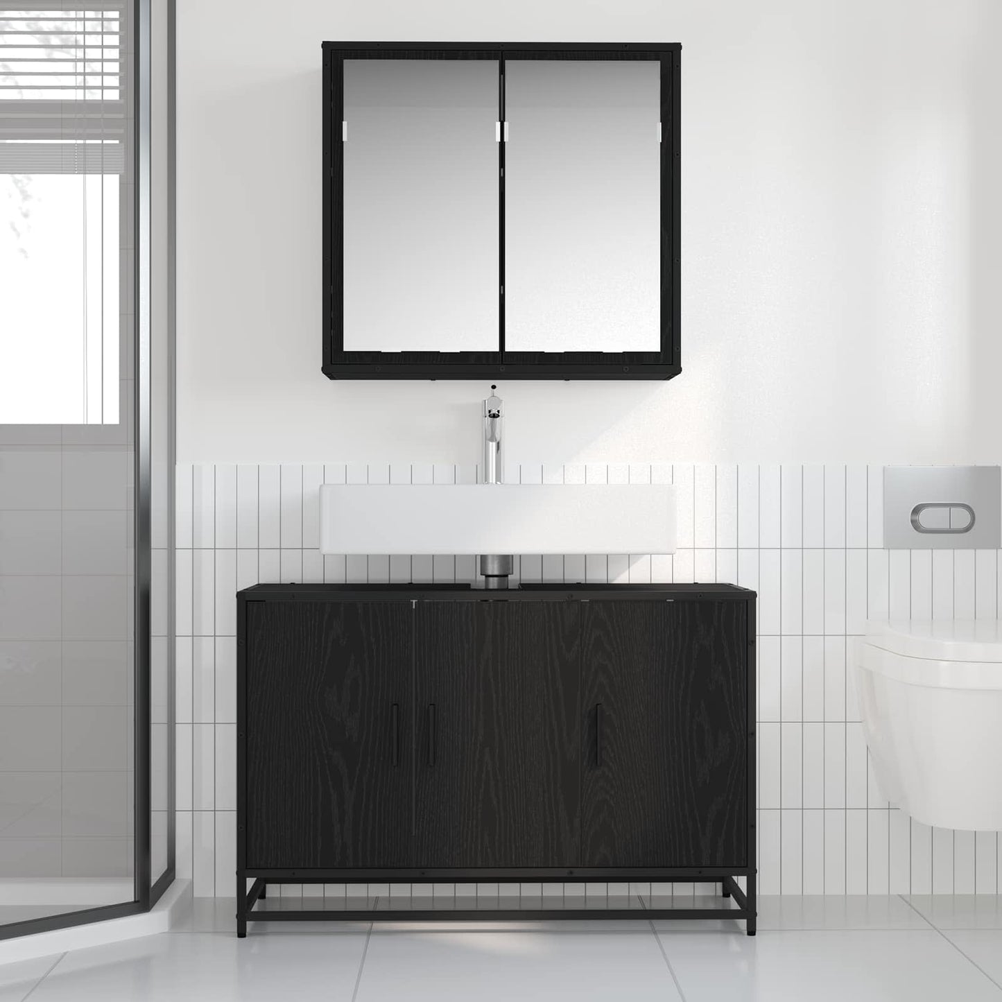 Bathroom Furniture Set 2 pcs Black Oak Engineered Wood