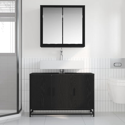 Bathroom Furniture Set 2 pcs Black Oak Engineered Wood