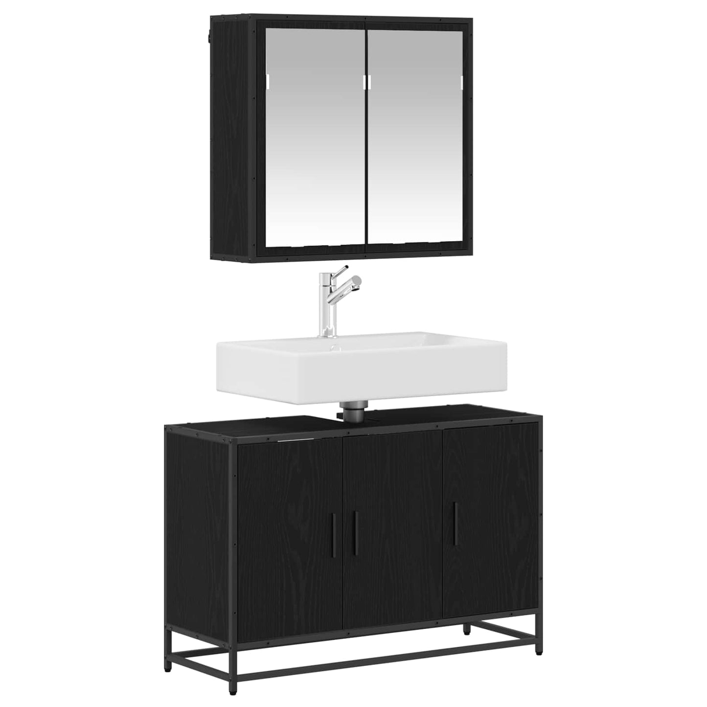 Bathroom Furniture Set 2 pcs Black Oak Engineered Wood