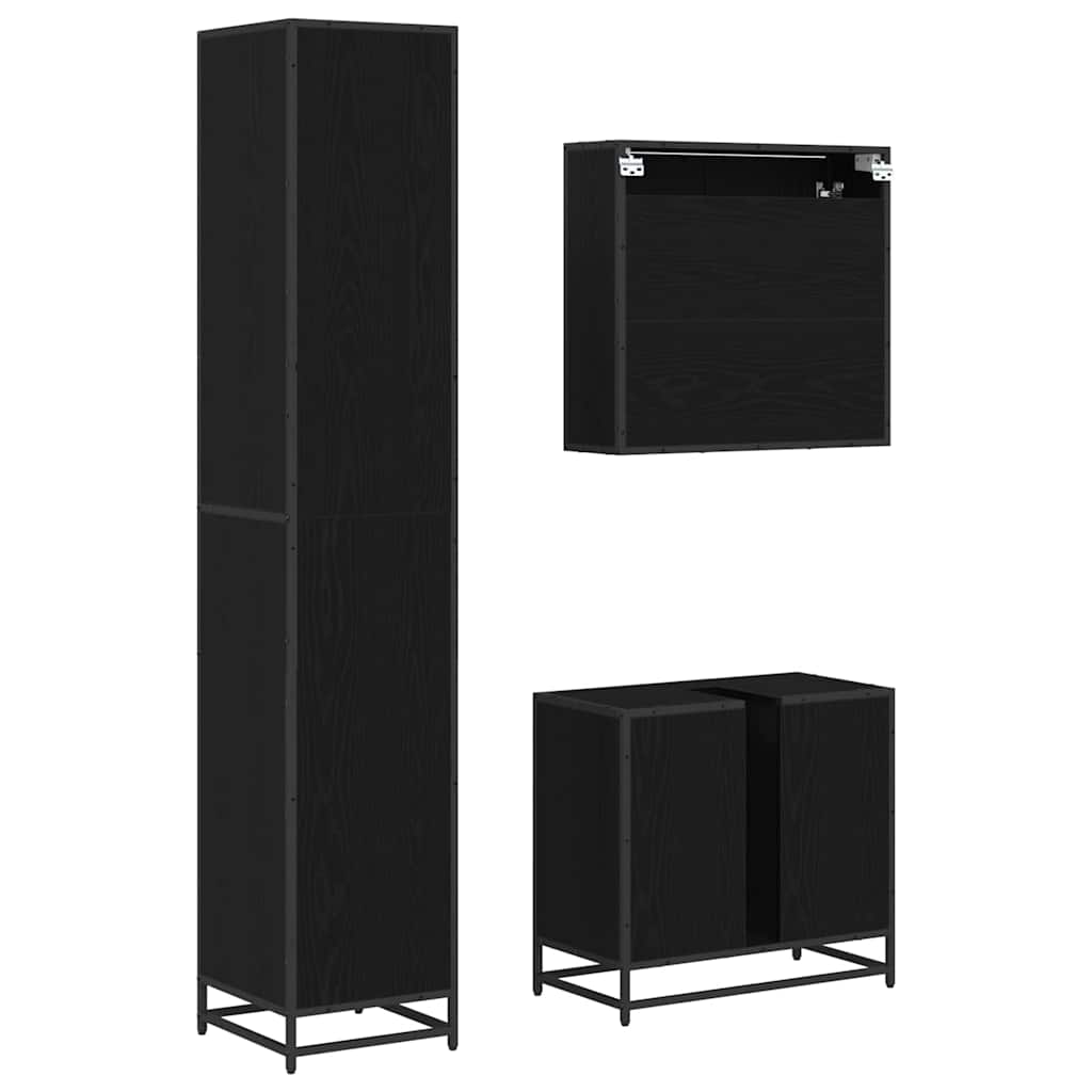 Bathroom Furniture Set 3 pcs Black Oak Engineered Wood