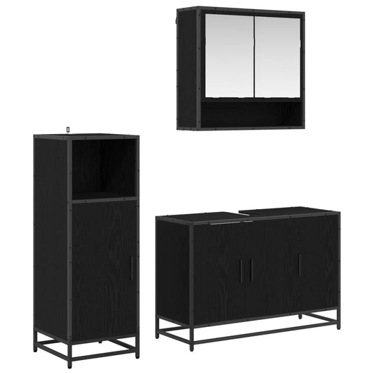 Bathroom Furniture Set 3 pcs Black Oak Engineered Wood