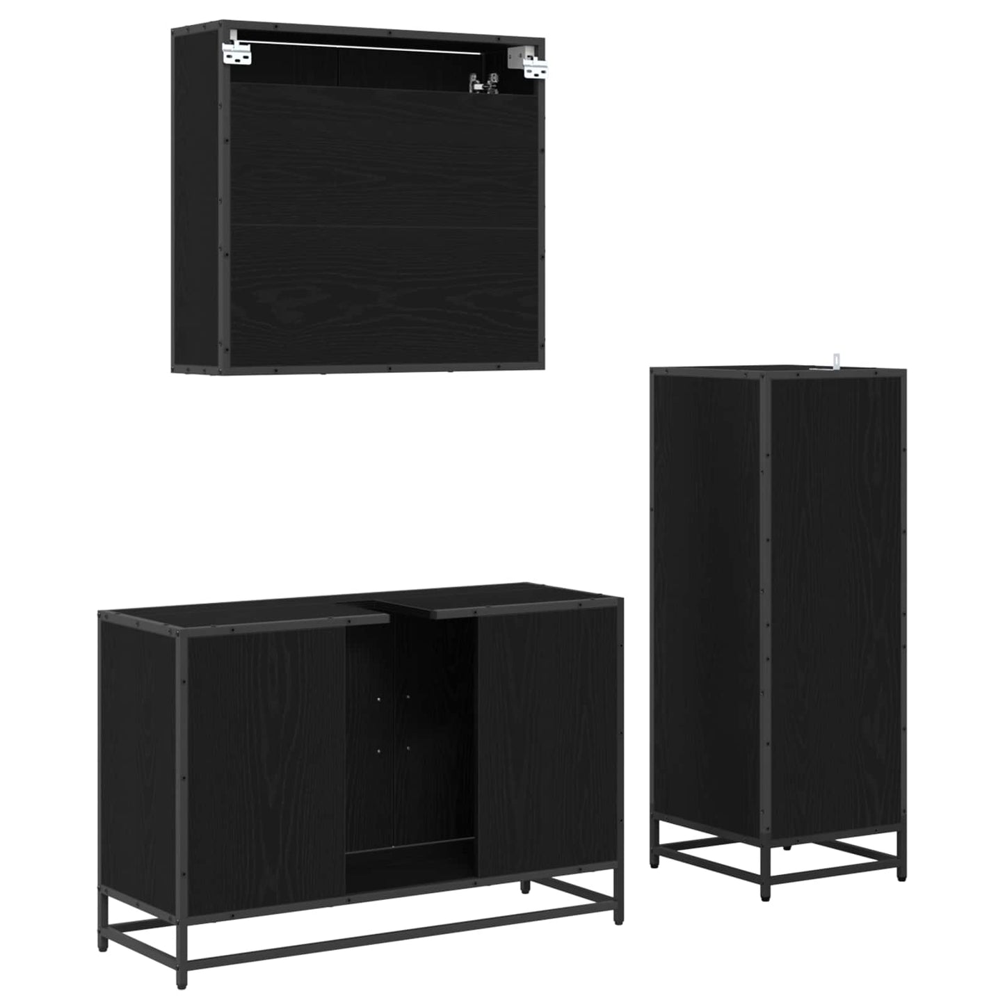 Bathroom Furniture Set 3 pcs Black Oak Engineered Wood