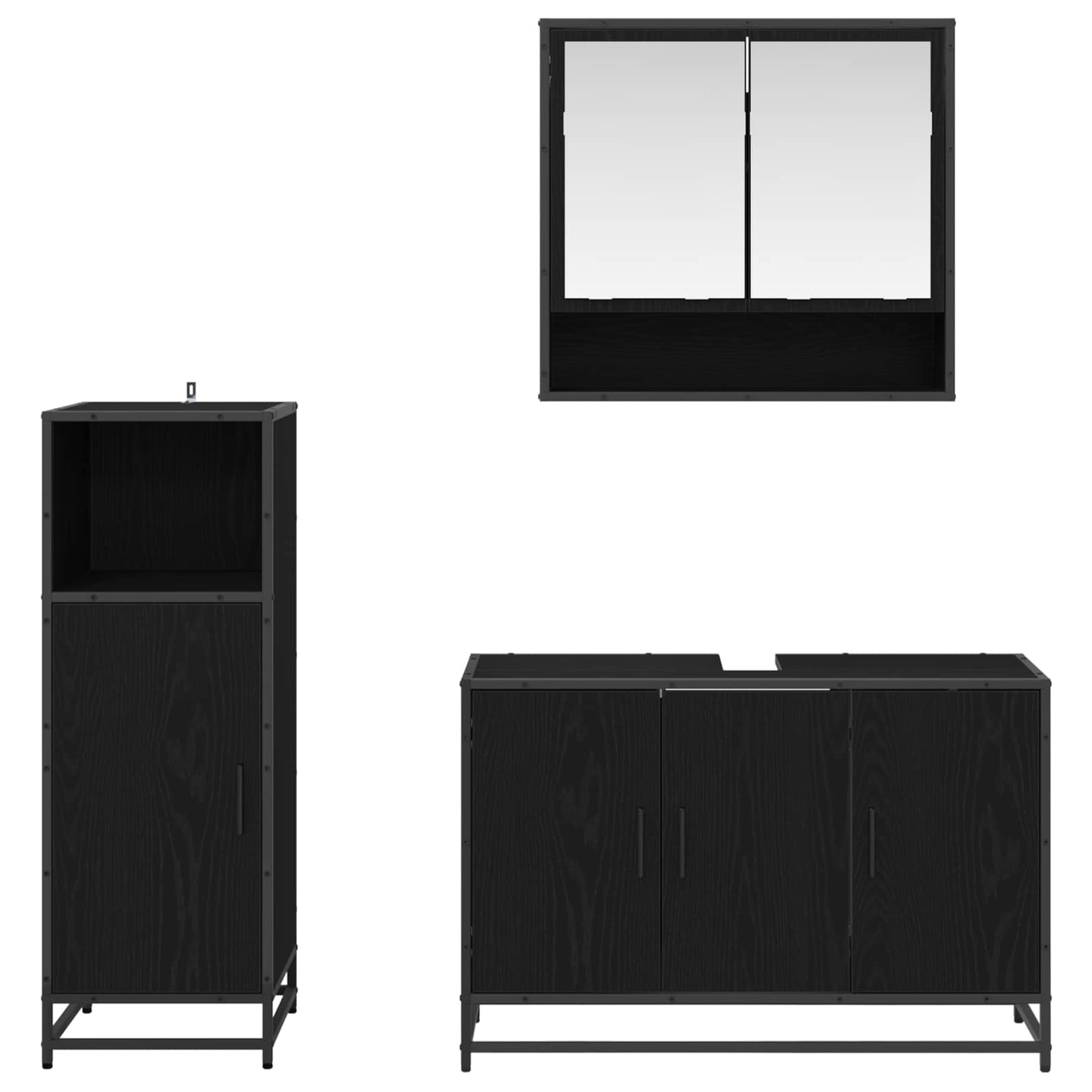 Bathroom Furniture Set 3 pcs Black Oak Engineered Wood