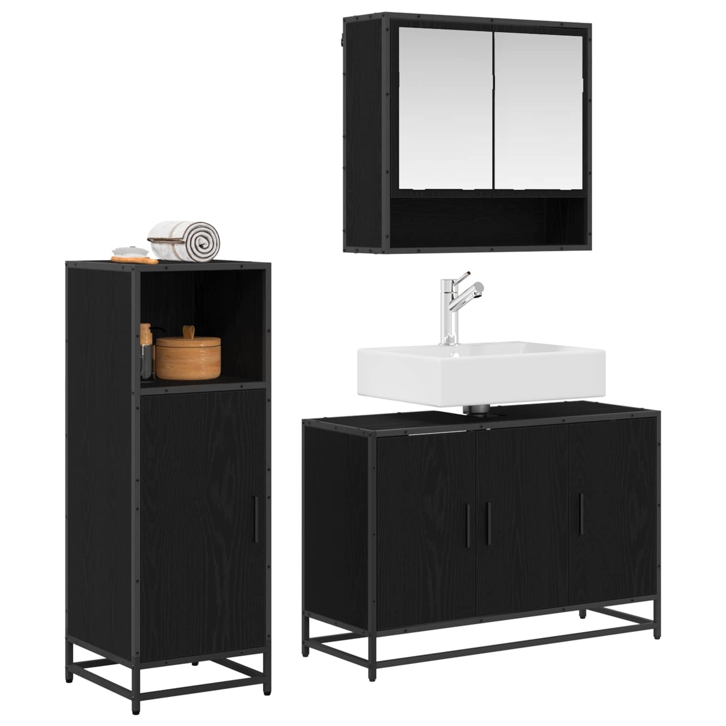 Bathroom Furniture Set 3 pcs Black Oak Engineered Wood