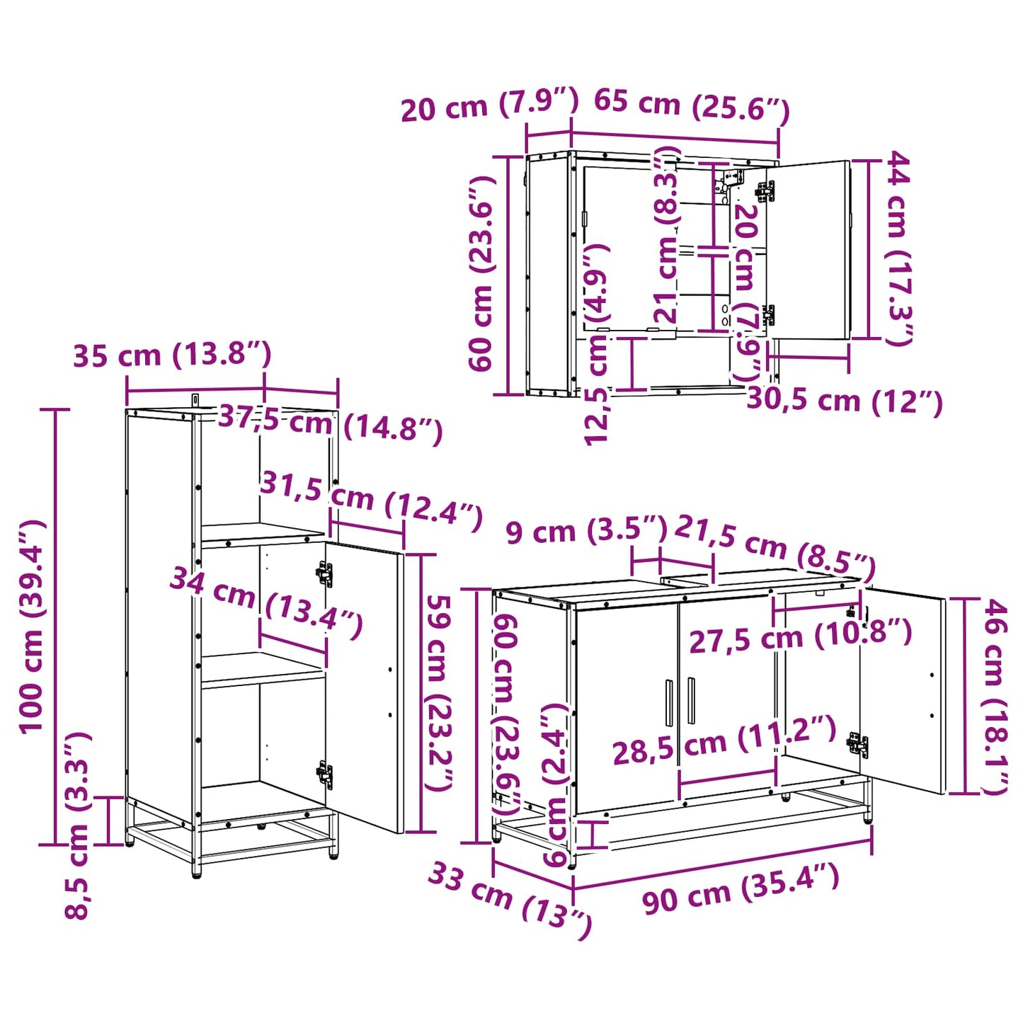 Bathroom Furniture Set 3 pcs Black Oak Engineered Wood