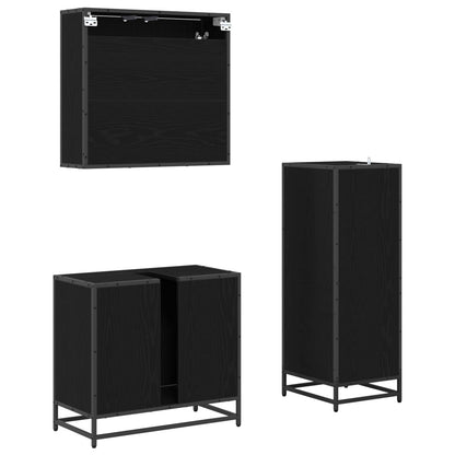 Bathroom Furniture Set 3 pcs Black Oak Engineered Wood