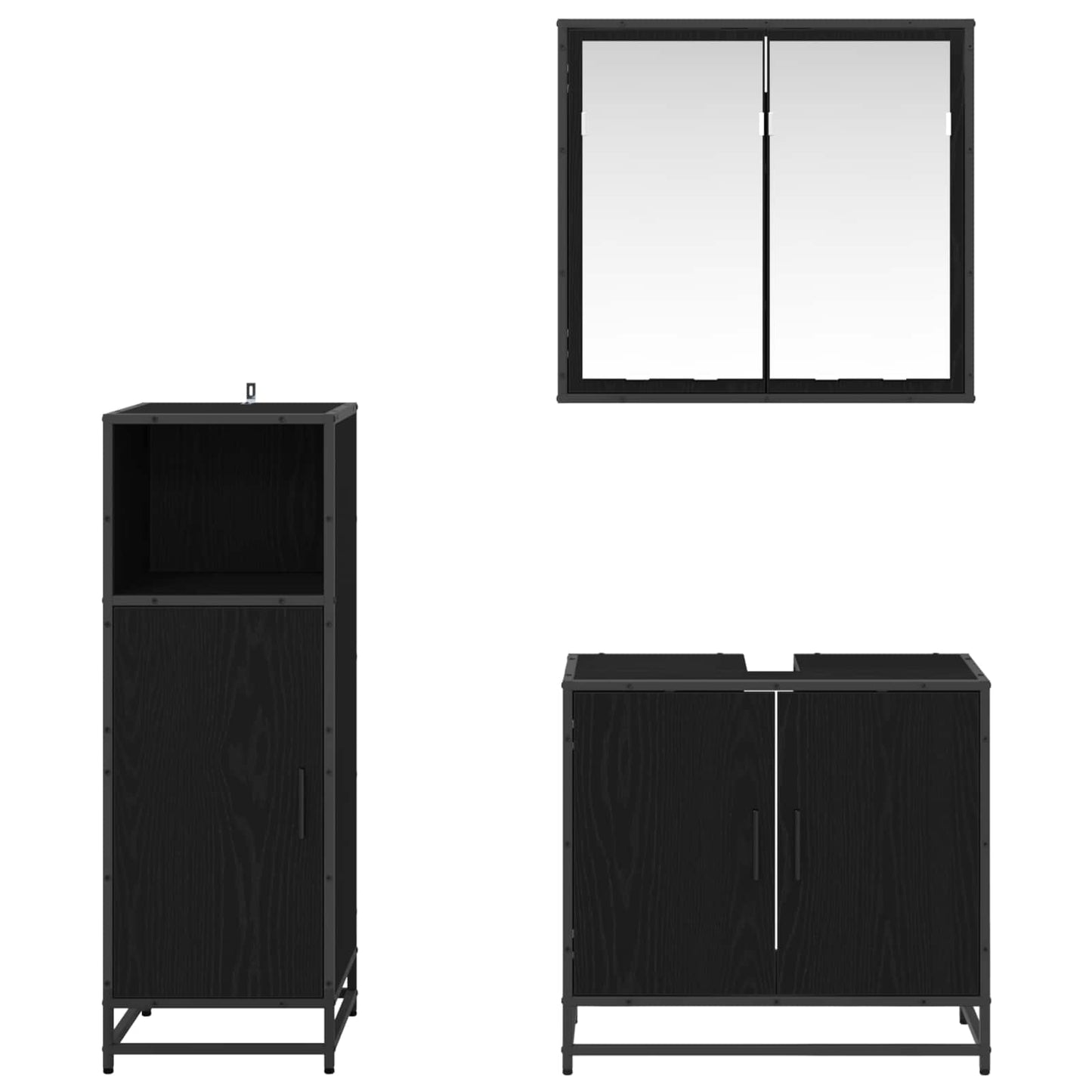Bathroom Furniture Set 3 pcs Black Oak Engineered Wood