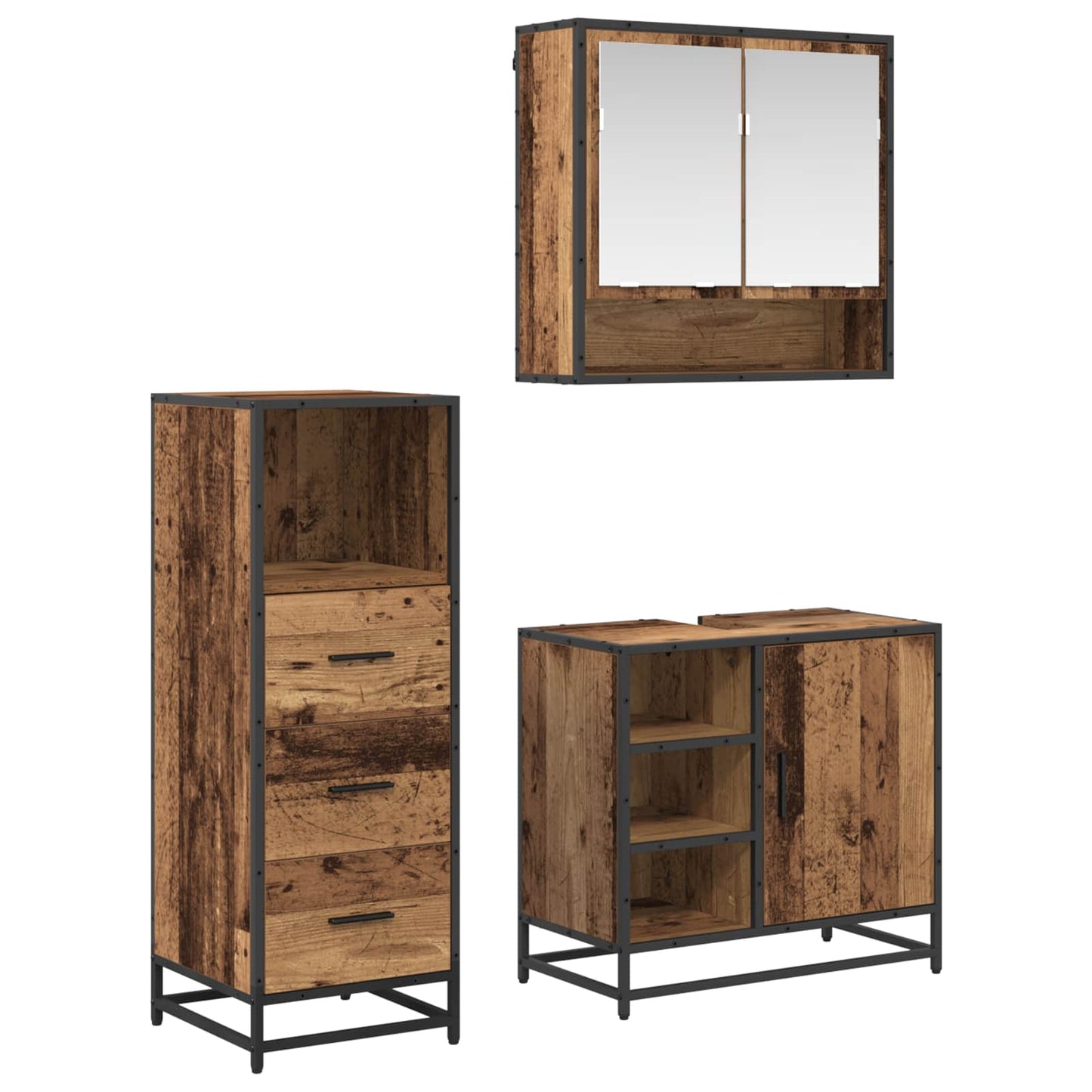 Bathroom Furniture Set with Door 3 pcs Old Wood Engineered Wood