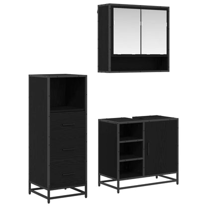 Bathroom Furniture Set 3 pcs Black Oak Engineered Wood