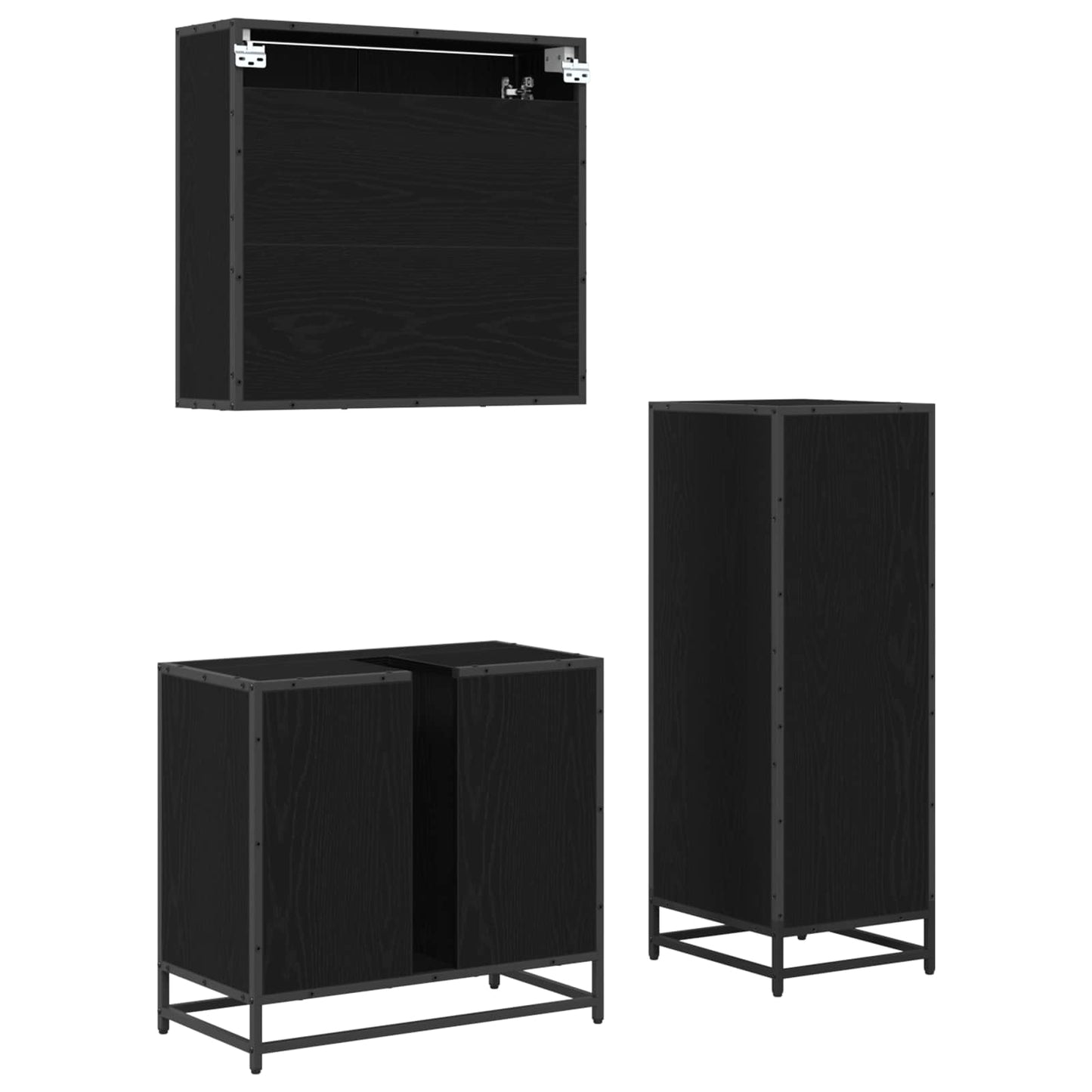 Bathroom Furniture Set 3 pcs Black Oak Engineered Wood