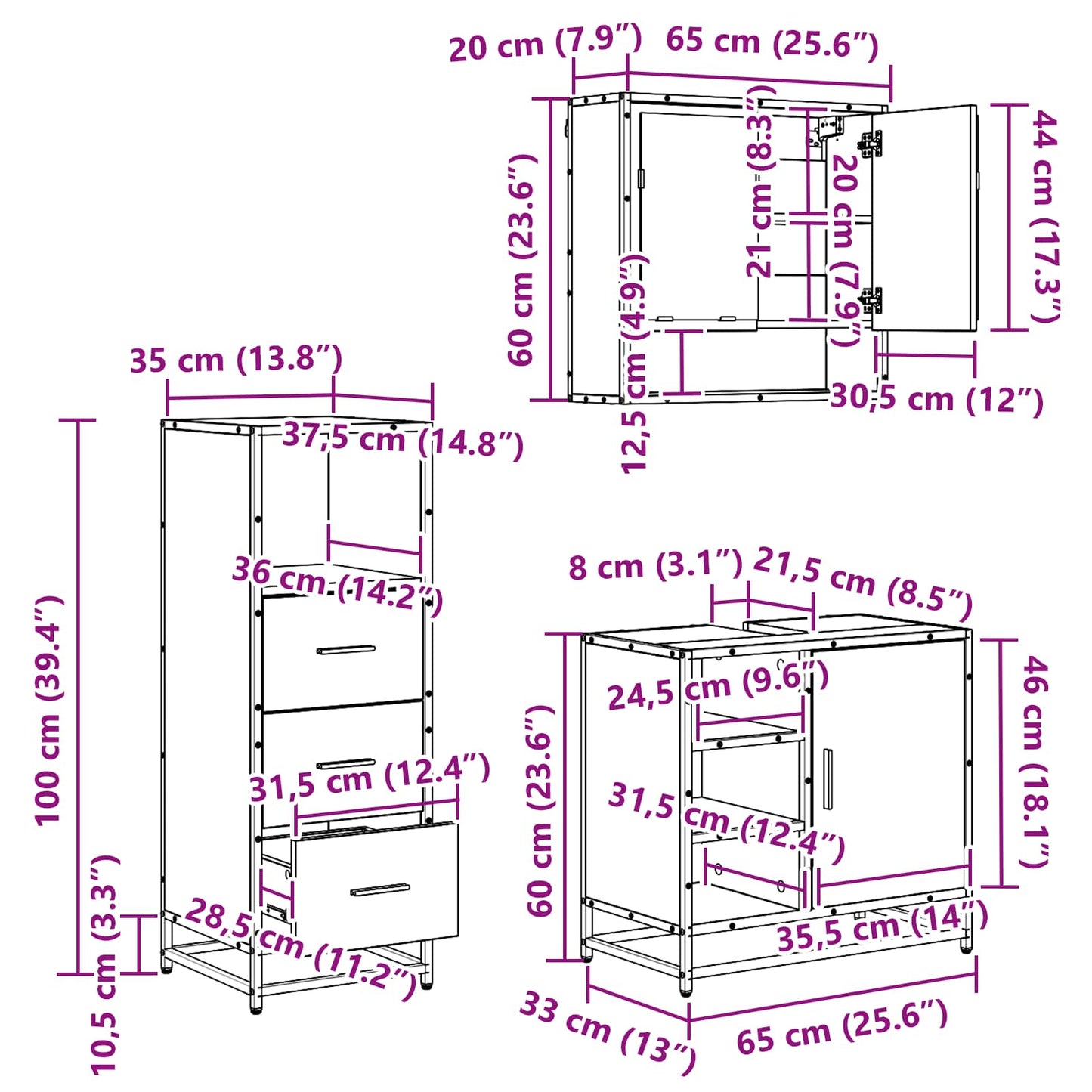 Bathroom Furniture Set 3 pcs Black Oak Engineered Wood
