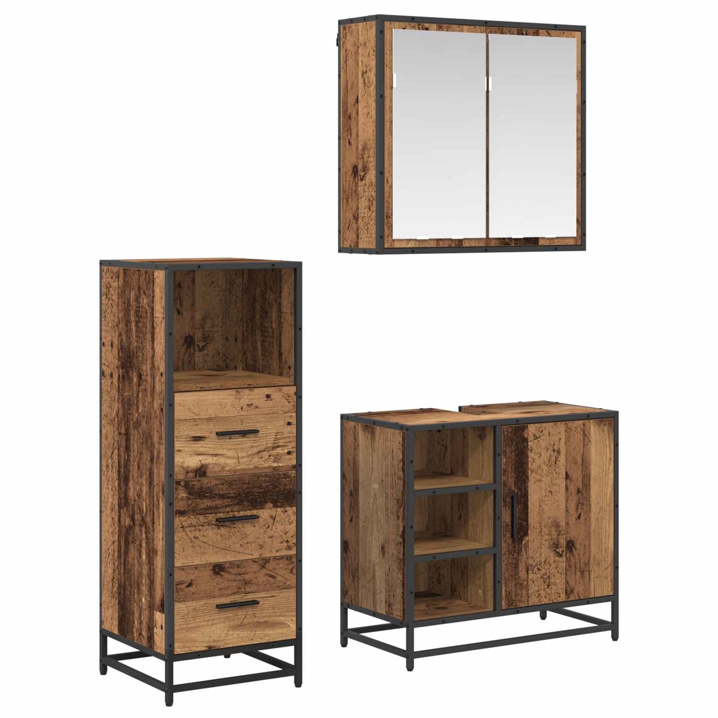 Bathroom Furniture Set with Door 3 pcs Old Wood Engineered Wood