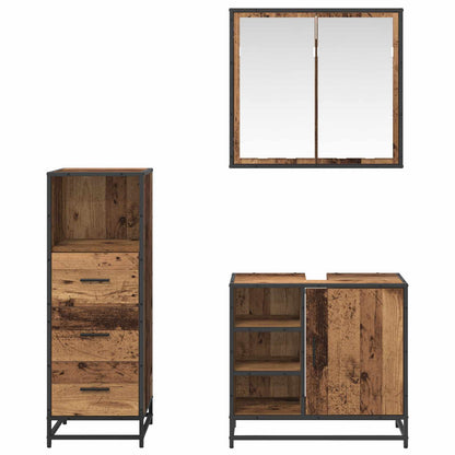 Bathroom Furniture Set with Door 3 pcs Old Wood Engineered Wood