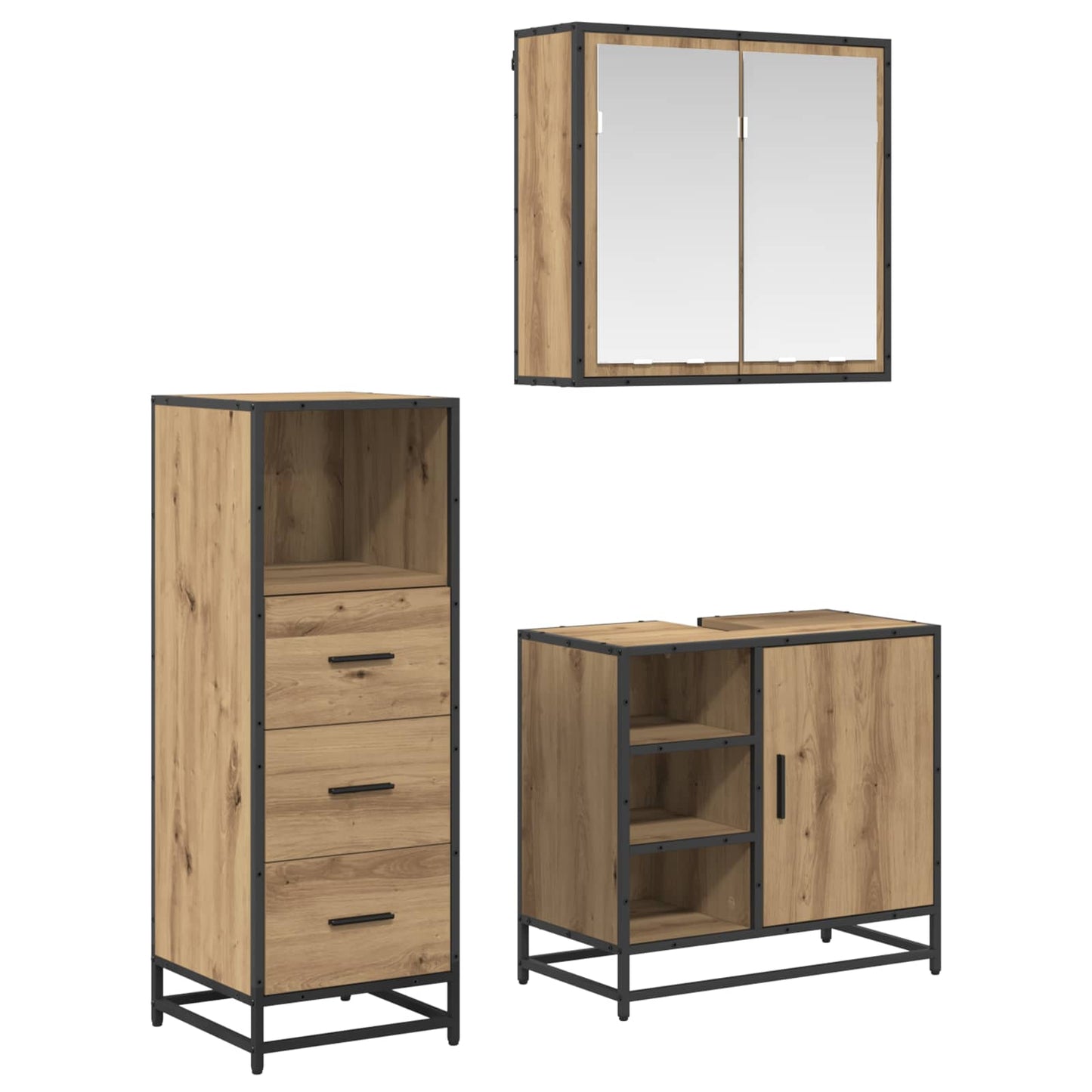 Bathroom Furniture Set 3 pcs Artisan Oak Engineered Wood
