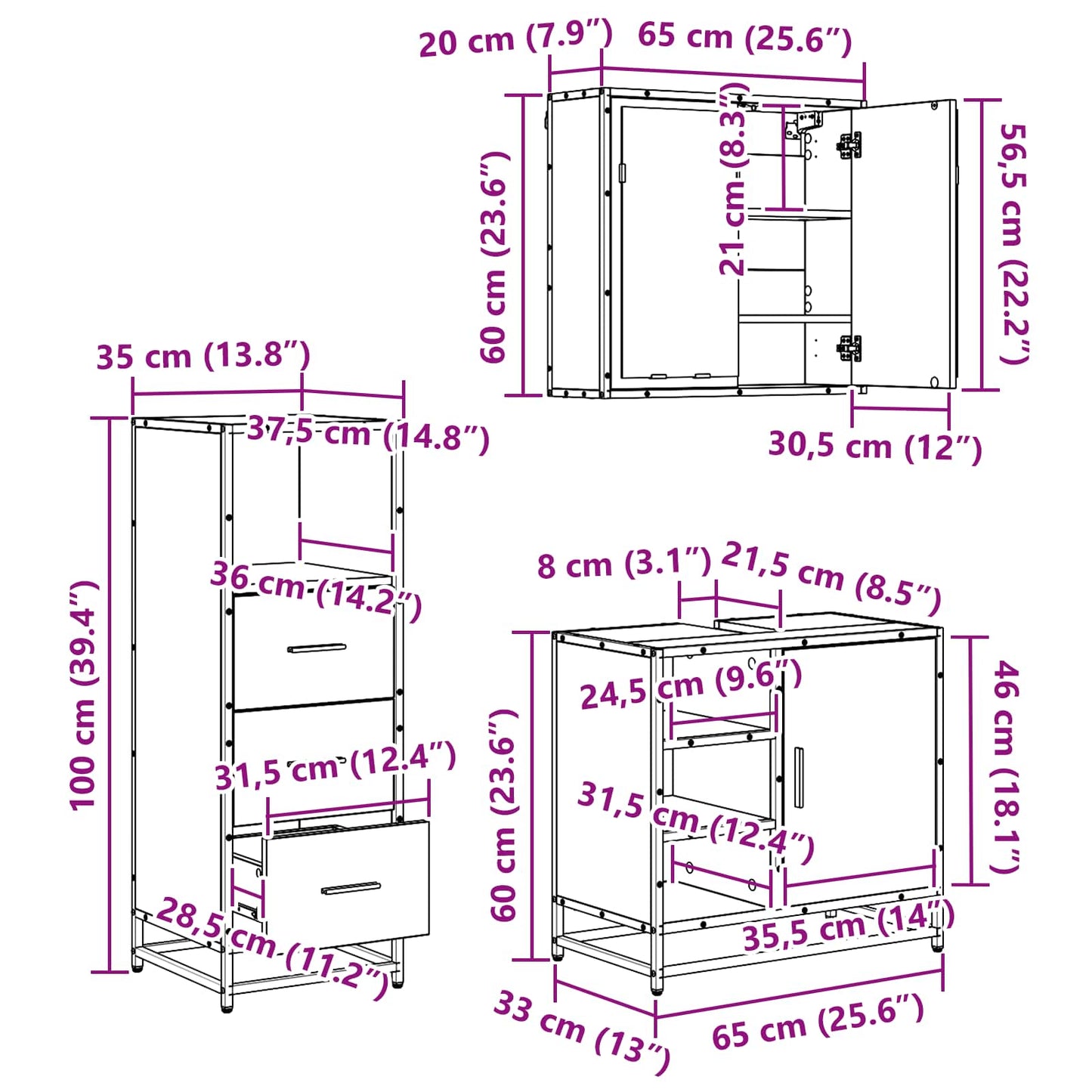 Bathroom Furniture Set 3 pcs Black Oak Engineered Wood