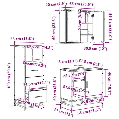 Bathroom Furniture Set 3 pcs Black Oak Engineered Wood