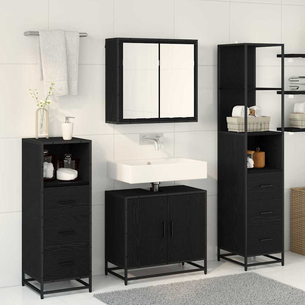 Bathroom Furniture Set 4 pcs Black Oak Engineered Wood
