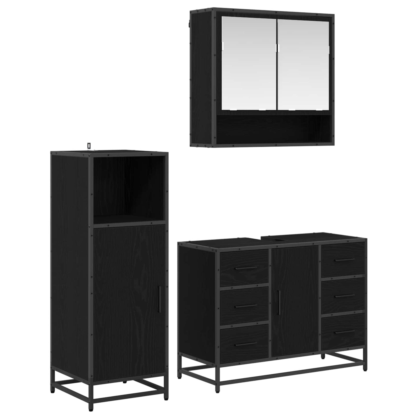 Bathroom Furniture Set 3 pcs Black Oak Engineered Wood