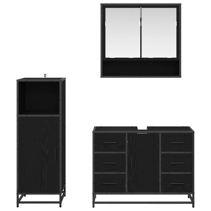 Bathroom Furniture Set 3 pcs Black Oak Engineered Wood