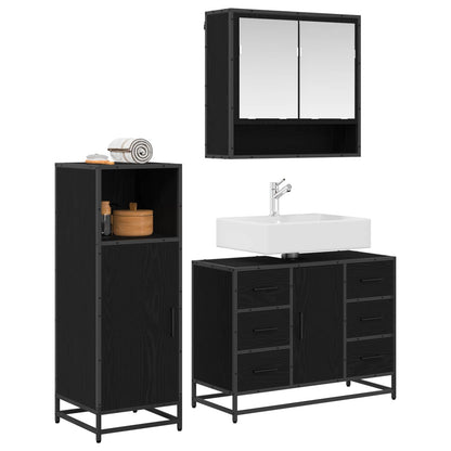 Bathroom Furniture Set 3 pcs Black Oak Engineered Wood