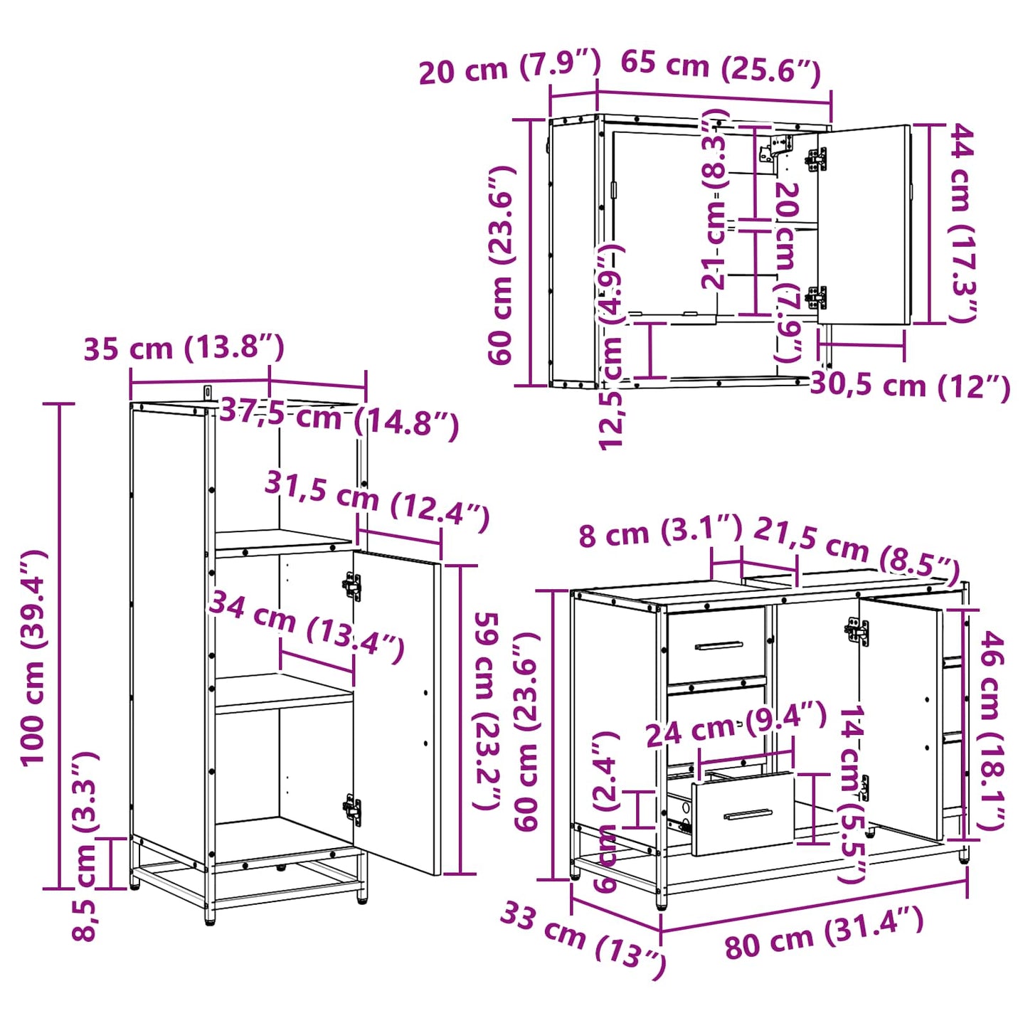 Bathroom Furniture Set 3 pcs Black Oak Engineered Wood