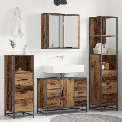 Bathroom Furniture Set with Door 3 pcs Old Wood Engineered Wood