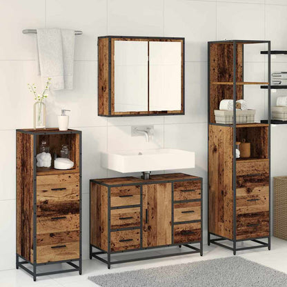 Bathroom Furniture Set with Door 3 pcs Old Wood Engineered Wood