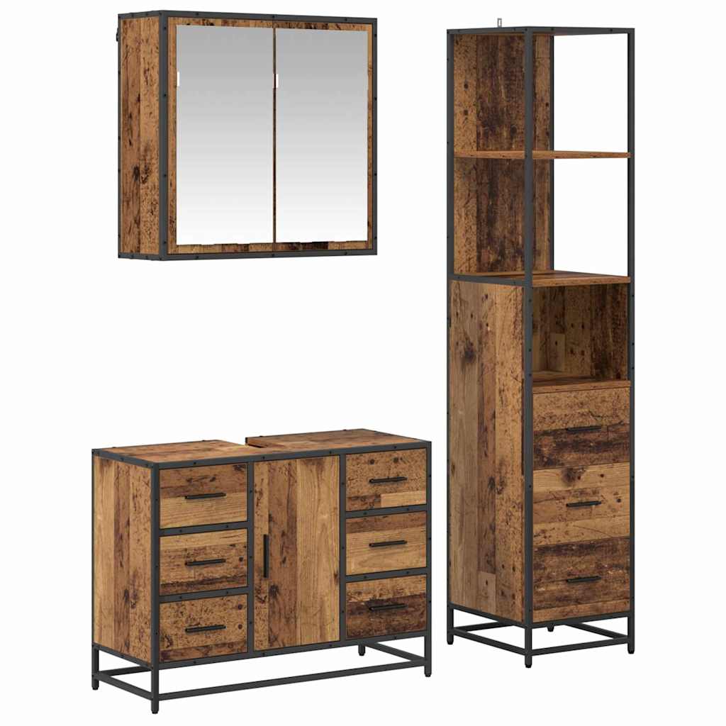 Bathroom Furniture Set with Door 3 pcs Old Wood Engineered Wood