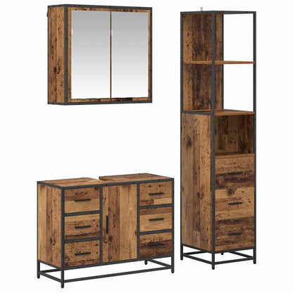 Bathroom Furniture Set with Door 3 pcs Old Wood Engineered Wood