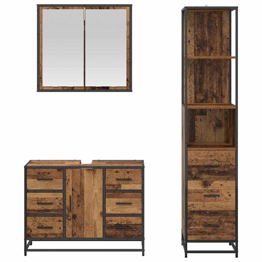 Bathroom Furniture Set with Door 3 pcs Old Wood Engineered Wood
