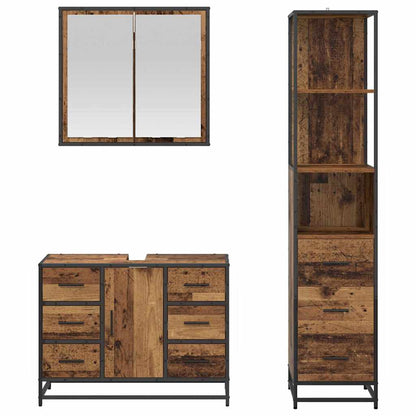 Bathroom Furniture Set with Door 3 pcs Old Wood Engineered Wood