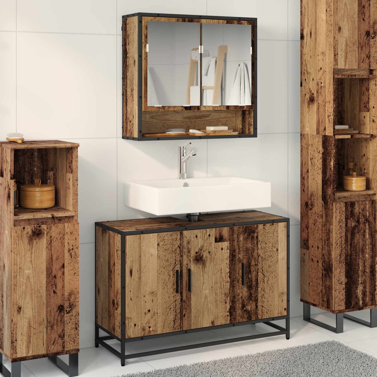 Bathroom Furniture Set with Door 2 pcs Old Wood Engineered Wood
