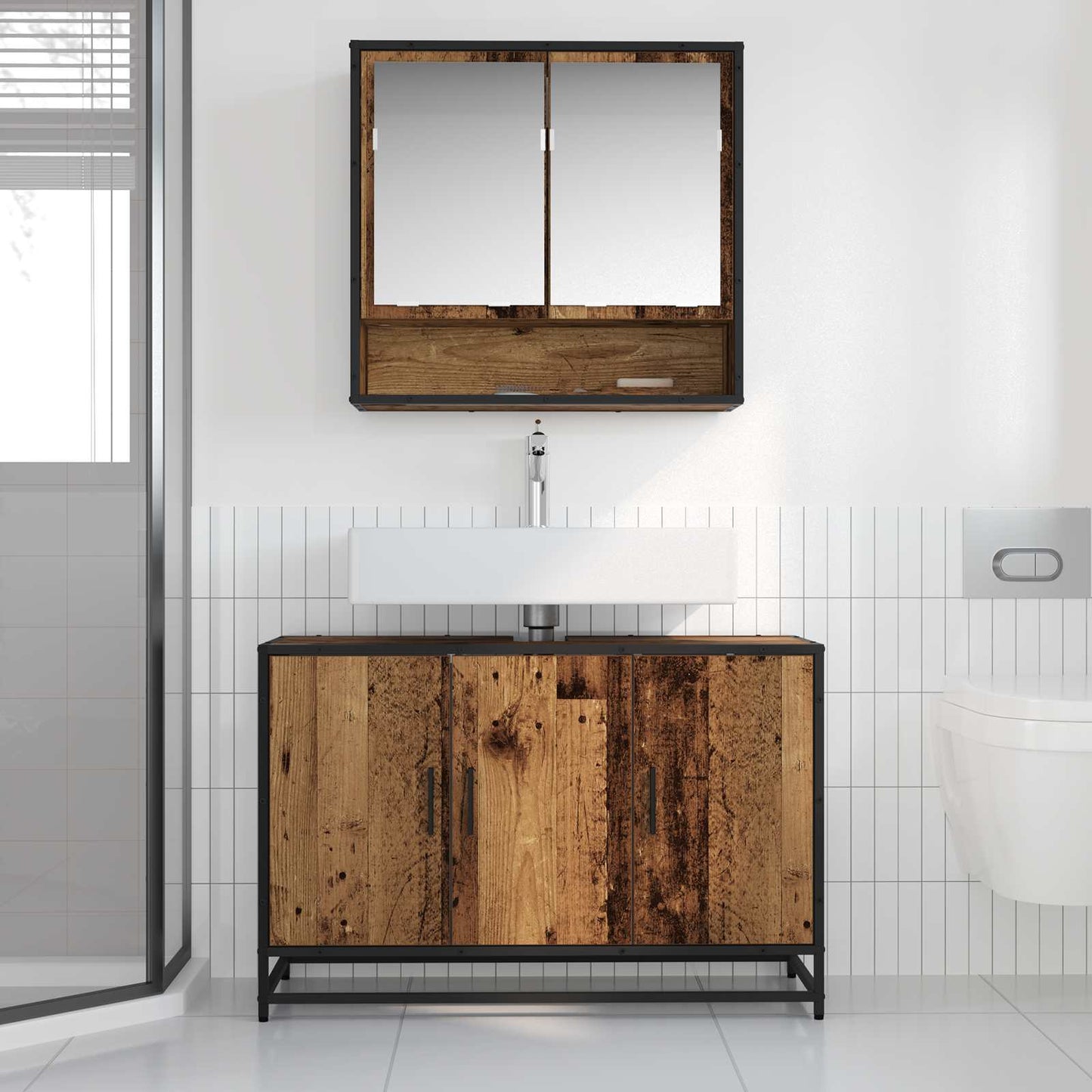 Bathroom Furniture Set with Door 2 pcs Old Wood Engineered Wood