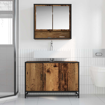 Bathroom Furniture Set with Door 2 pcs Old Wood Engineered Wood