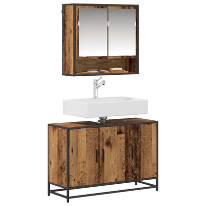 Bathroom Furniture Set with Door 2 pcs Old Wood Engineered Wood