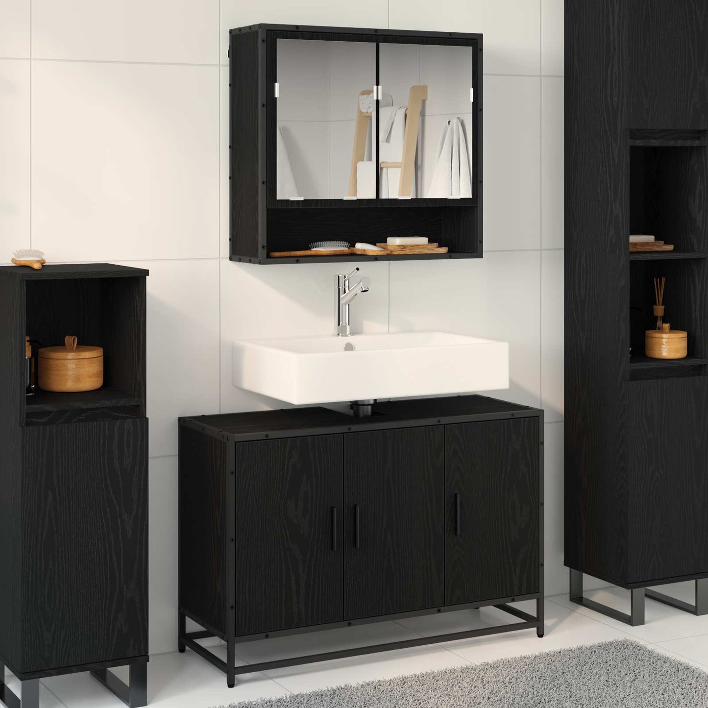 Bathroom Furniture Set 2 pcs Black Oak Engineered Wood