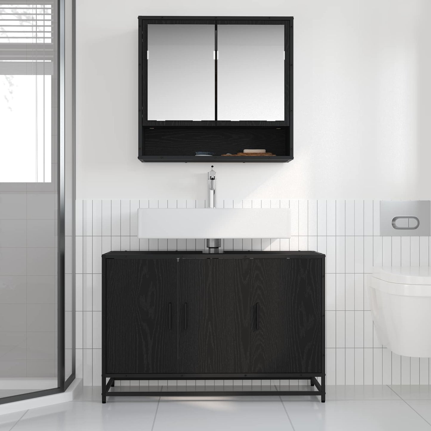 Bathroom Furniture Set 2 pcs Black Oak Engineered Wood