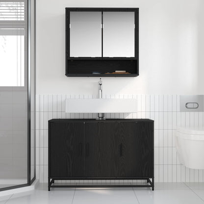 Bathroom Furniture Set 2 pcs Black Oak Engineered Wood