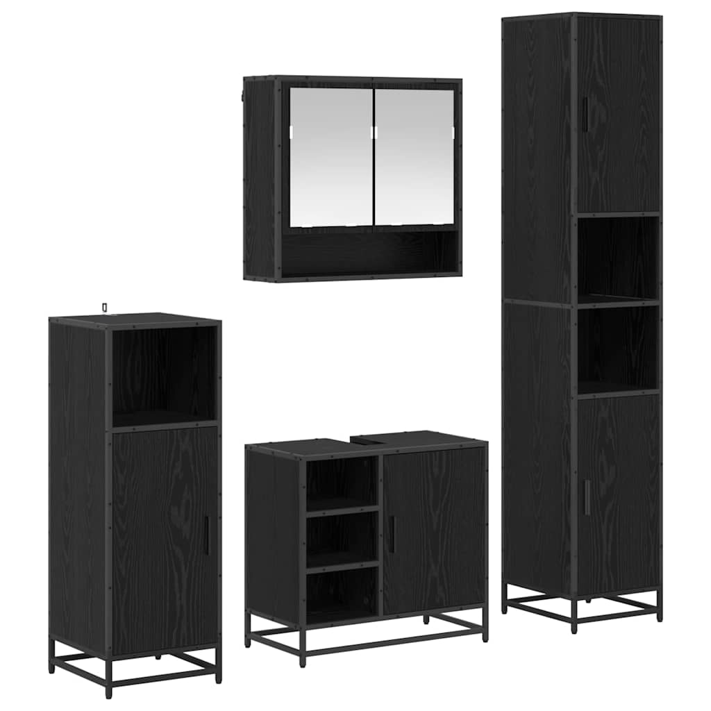 Bathroom Furniture Set 4 pcs Black Oak Engineered Wood