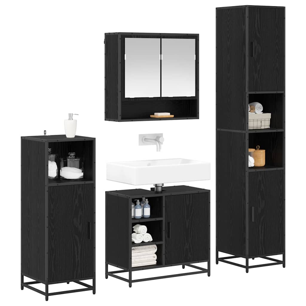 Bathroom Furniture Set 4 pcs Black Oak Engineered Wood